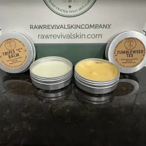 Texas made all natural beard balm by RAW Revival, tallow based male skin care for sensitive skin